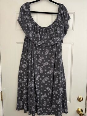 Lane Bryant Gray Paisley One-Shoulder Dress